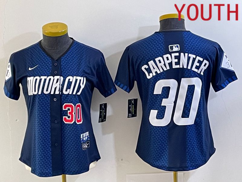 Youth Detroit Tigers 30 Carpenter Blue City Edition Nike 2024 MLB Jersey style 2